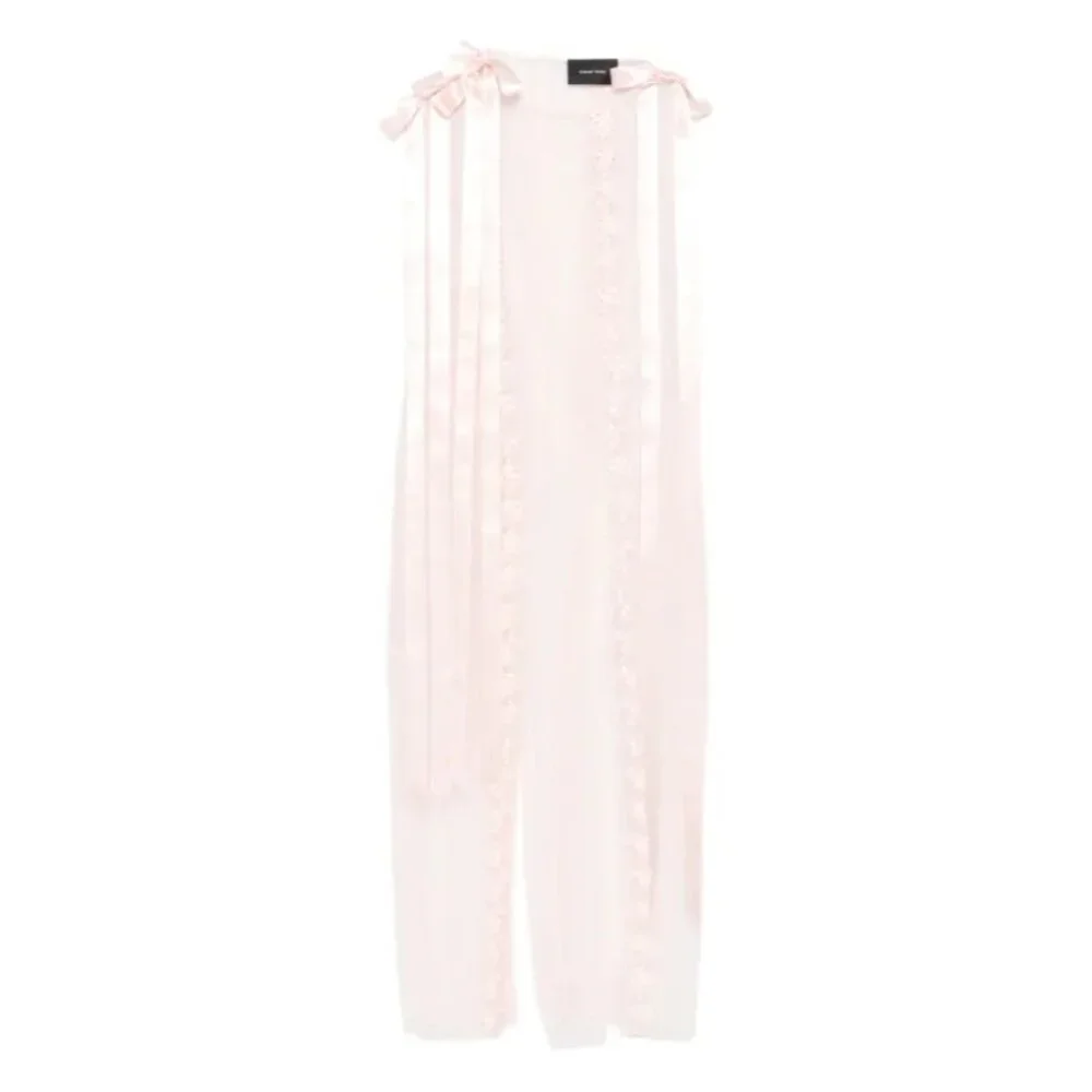 Simone Rocha pale pink ribbon-trimmed sleeveless midi dress size US 0 NWOT - Picture 3 of 11
